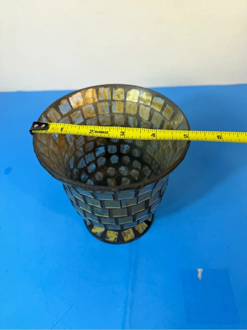 decorative green mosaic glass candle holder/vase